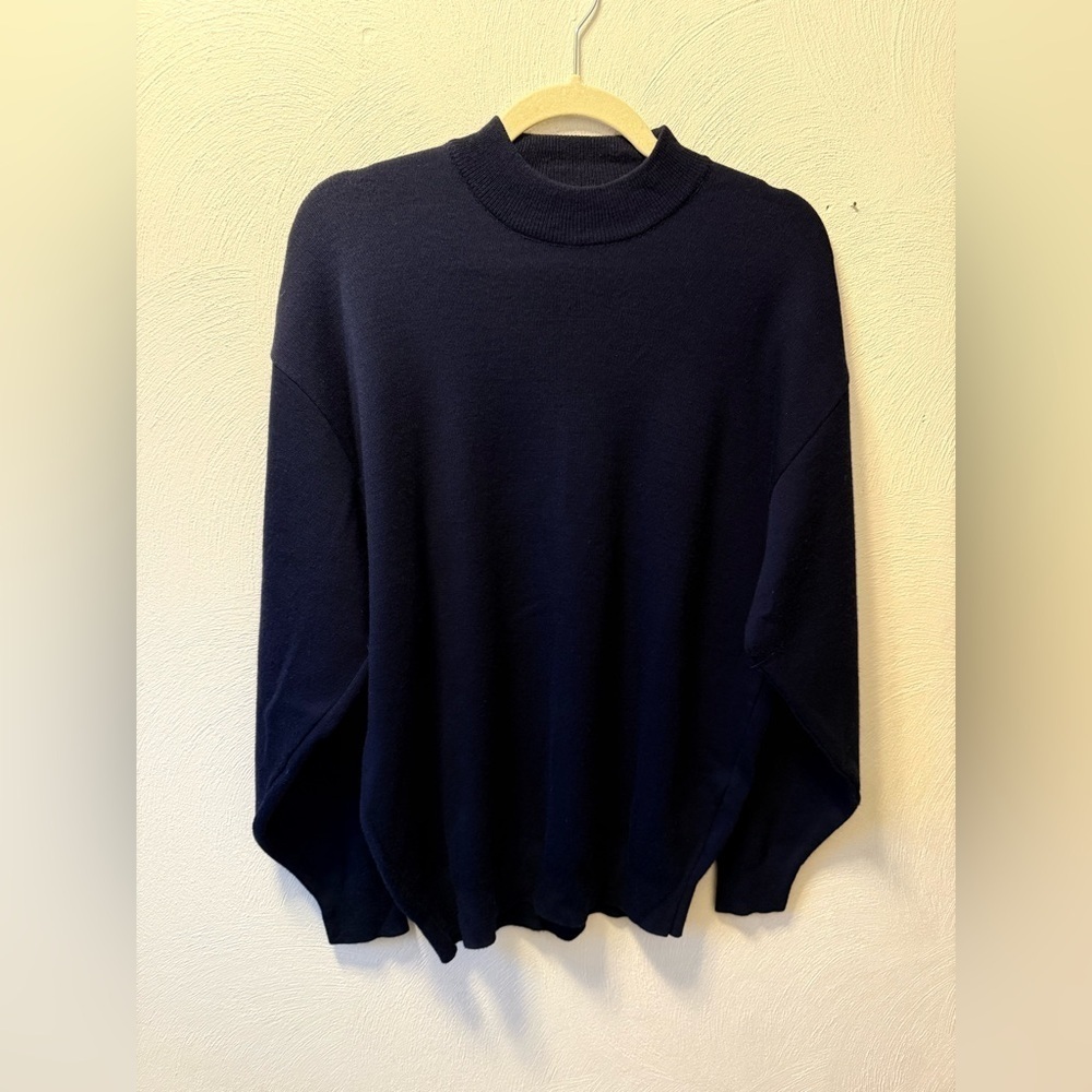 Tundra Canada Men’s 100% Merino Wool Mock Neck Sweater Navy Blue Quality M - Picture 2 of 6